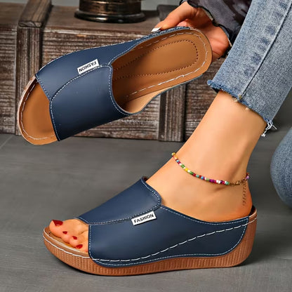 Sandalias Ortopédicas Cómodas para Mujeres con Banda Ancha y Punta Abierta, Estilo Plataforma con Tacón