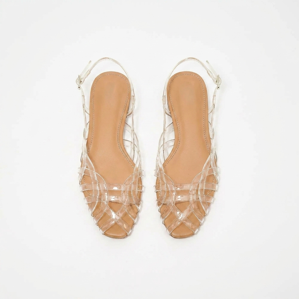 Sandalias de Gel Cómodas para Mujeres con Correa de Jaula Tejida y Punta Cerrada Estilo Plano