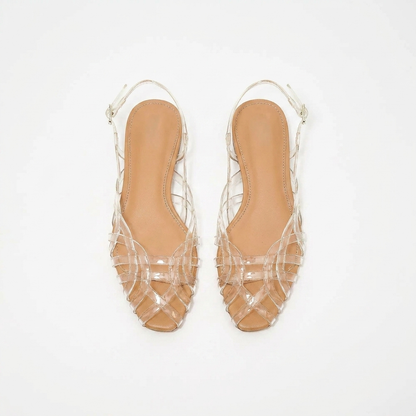 Sandalias de Gel Cómodas para Mujeres con Correa de Jaula Tejida y Punta Cerrada Estilo Plano