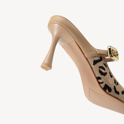 Mules Elegantes con Tacón para Mujeres con Punta Afila y Correa de Hebilla, Estilo Slip On con Tacón Bajo
