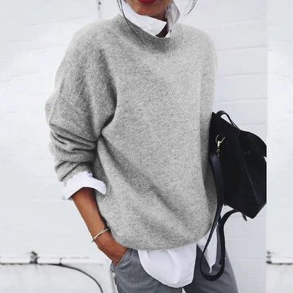 Suéter de Punto Cómodo para Mujeres con Cuello Alto, Manga Larga, Estilo Oversized y Relajado