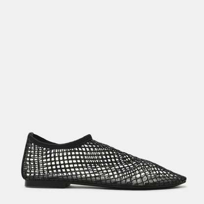Sandalias Cerradas Cómodas para Mujeres con Parte Superior de Malla Tejida, Punta Cuadrada, Estilo Plano y Sin Hebillas