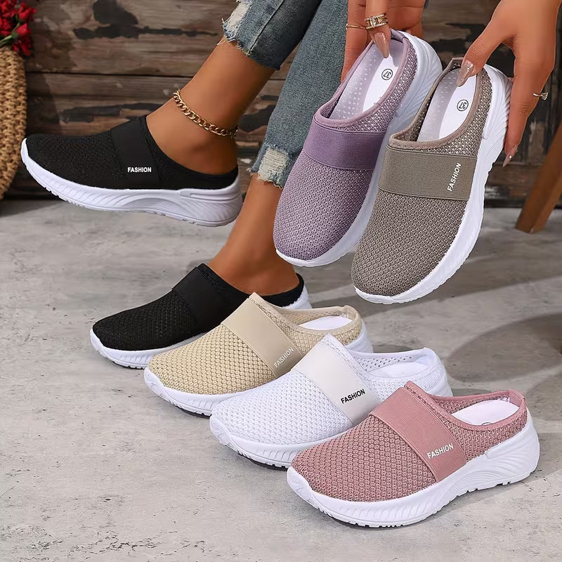 Deslizador Cómodo para Mujeres con Punta Cerrada de Malla Transpirable y Diseño Sin Talón