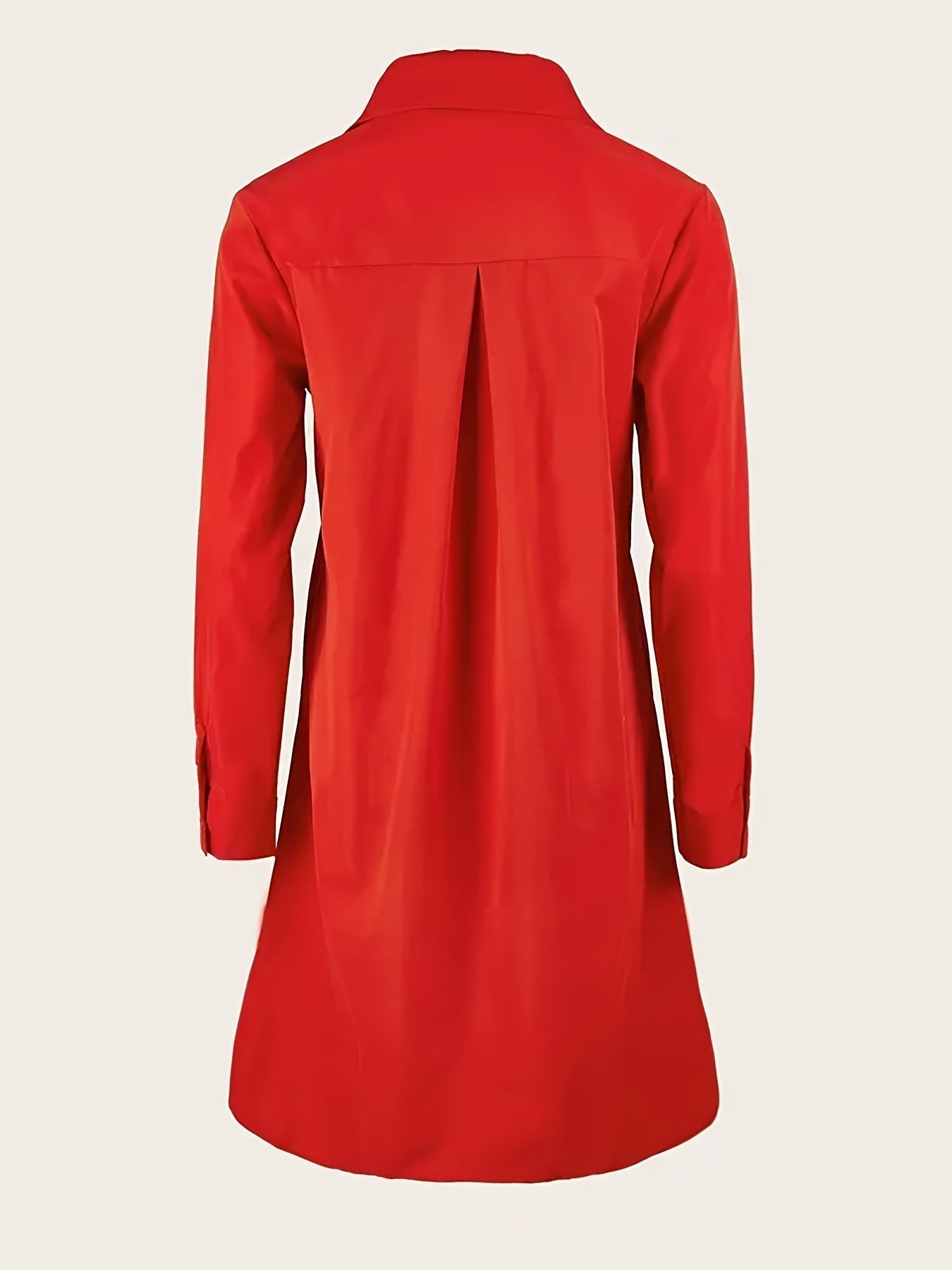 Elegante Vestido Camisa Rojo para Mujeres con Cuello, Manga Larga, Botones Frontales, Estilo A Linea Fluyente