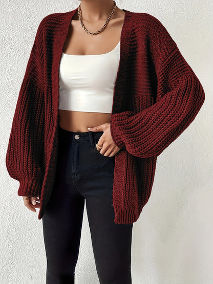 Cárdigan de Punto Grueso Cómodo para Mujeres con Frente Abierto y Mangas Globo, Estilo Oversized y Relajado