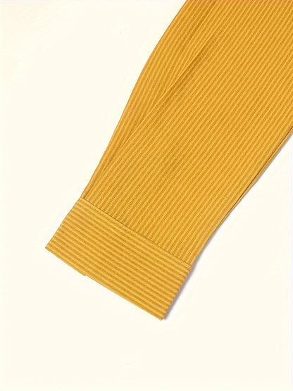 Blusa Rayada Sin Esfuerzo para Mujeres con Cuello, Manga Larga, Botones Lateral, Estilo Relajado