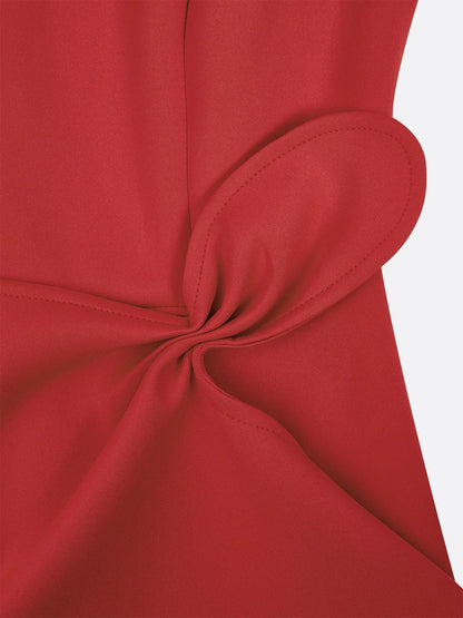 Vestido Midi Elegante con Drapé para Mujeres con Escote Barco, Sin Mangas y Bajo con Volantes Asimétricos Estilo Cóctel