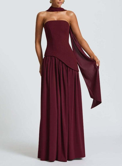 Vestido Maxi de Satén Elegante para Mujeres con Chal Esculpido Sin Mangas y Gran Abertura, Estilo Formal para Invitadas de Boda