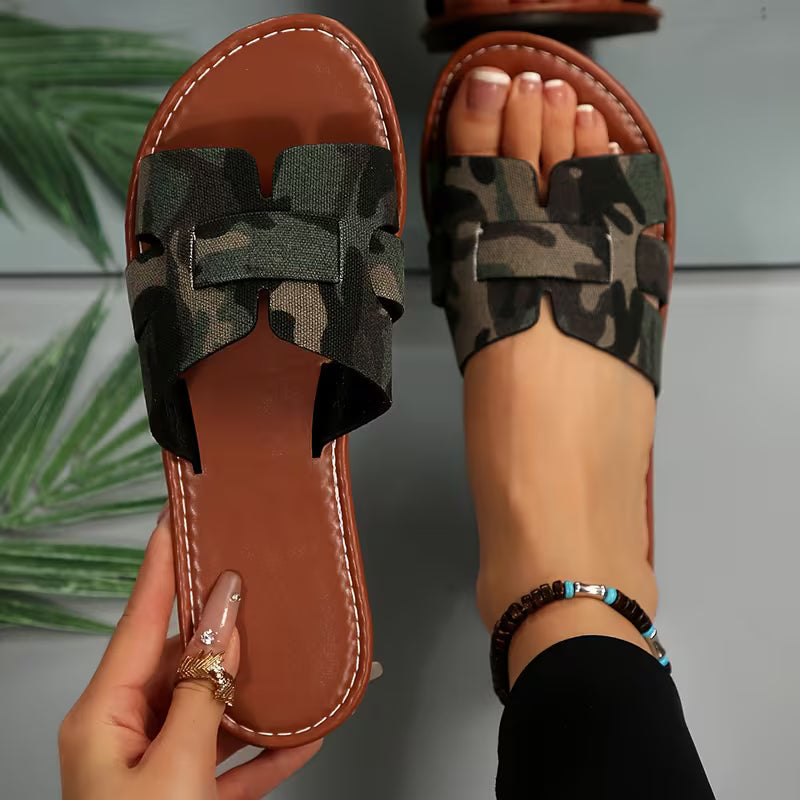 Sandalias Planas Cómodas para Mujeres con Tira Ancha Recortada Estilo Abierto