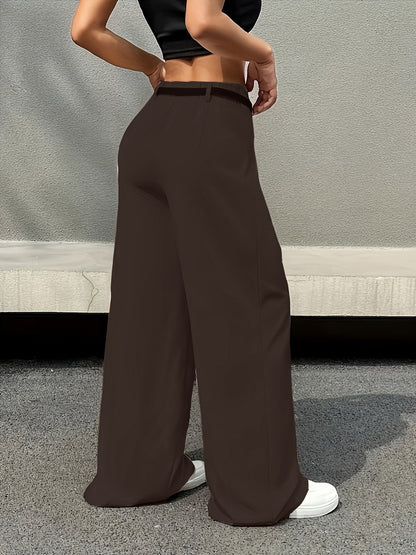 Pantalones de Pierna Ancha a Medida para Mujeres con Cintura Alta y Cinturón Plisado de Estilo Relajado