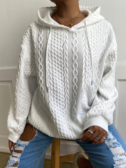 Sudadera de Punto Trenzado Cómoda para Mujeres con Capucha Ajustable de Cordón, Manga Larga, Estilo Relajado y Oversized