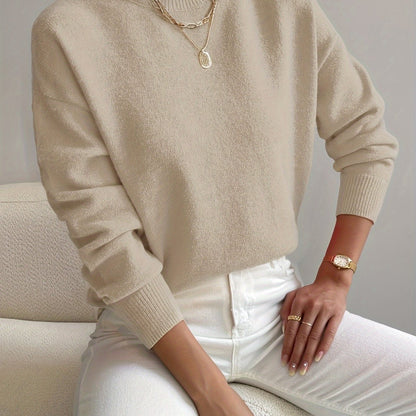 Suéter de punto cómodo para mujeres con cuello alto, mangas largas y estilo relajado y oversized