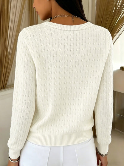 Suéter de Cárdigan de Punto Trenzado Cómodo para Mujeres con Cuello Redondo, Manga Larga y Estilo Casual Relajado
