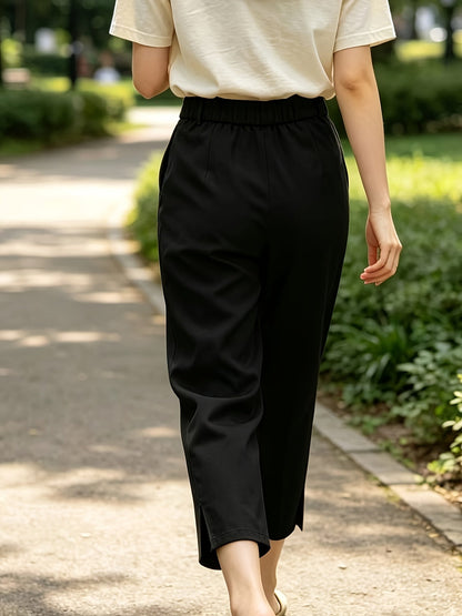 Pantalones Elegantes a Medida para Mujeres con Cintura Alta, Botón Frontal y Abertura Lateral en el Tobillo