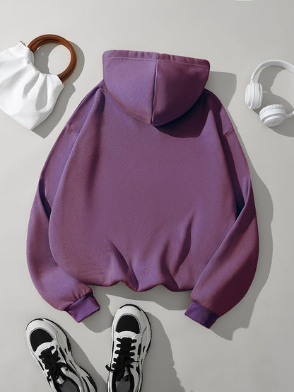 Sudadera de Forro Polar Cómoda para Mujeres con Capucha Ajustable, Manga Larga, Bolsillo Canguro, Estilo Oversized