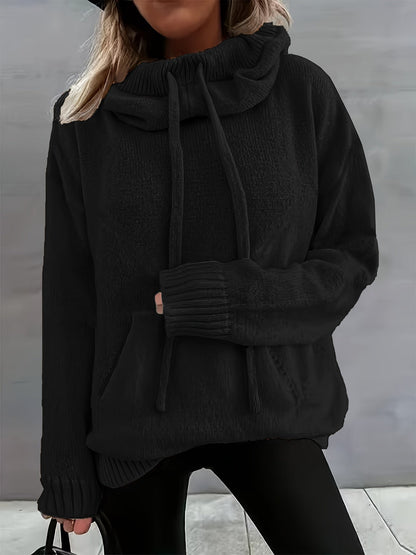 Suéter de punto cómodo para mujeres con cuello de capa, manga larga, cordón y estilo oversized