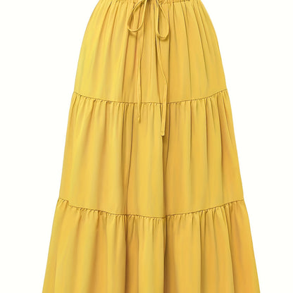 Falda Maxi Con Volantes Sin Esfuerzo para Mujeres con Cintura Paperbag y Cordón, Estilo Bohemio
