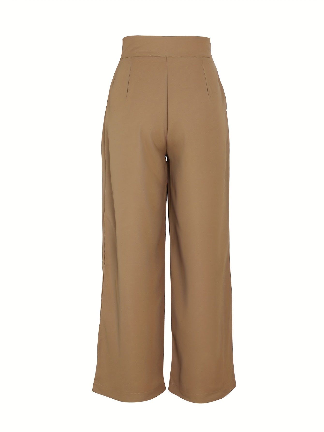Pantalones Elegantes de Pierna Ancha en Caqui para Mujeres con Cintura Alta, Plisados y Estilo Ajustado