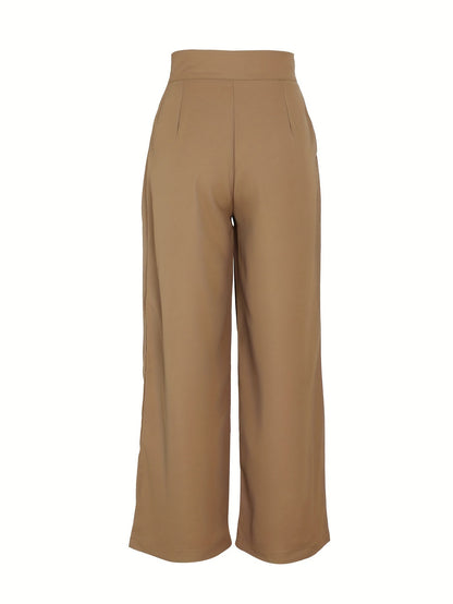 Pantalones Elegantes de Pierna Ancha en Caqui para Mujeres con Cintura Alta, Plisados y Estilo Ajustado
