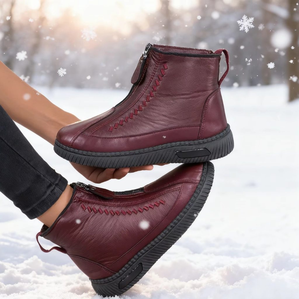 Zapatos de Invierno Cómodos para Mujeres con Forro de Forro Polar Estilo Botín con Cierre Lateral