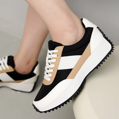 Zapatillas Cómodas para Mujeres con Parte Superior Panelada y Cordones, Suela de Plataforma Acolchada, Estilo Bajo