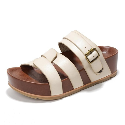 Sandalias Deslizantes Cómodas para Mujeres con Tiras de Triple Hebilla y Plantilla Contorneada Estilo Abierto