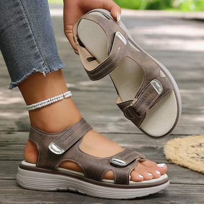 Sandalias Ortopédicas Cómodas para Mujeres con Correa de Gancho y Asa Estilo Plataforma de Punta Abierta