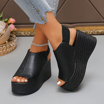 Sandalias de Plataforma con Cuña Elegantes para Mujeres con Corte Peep Toe, Estilo Chunky