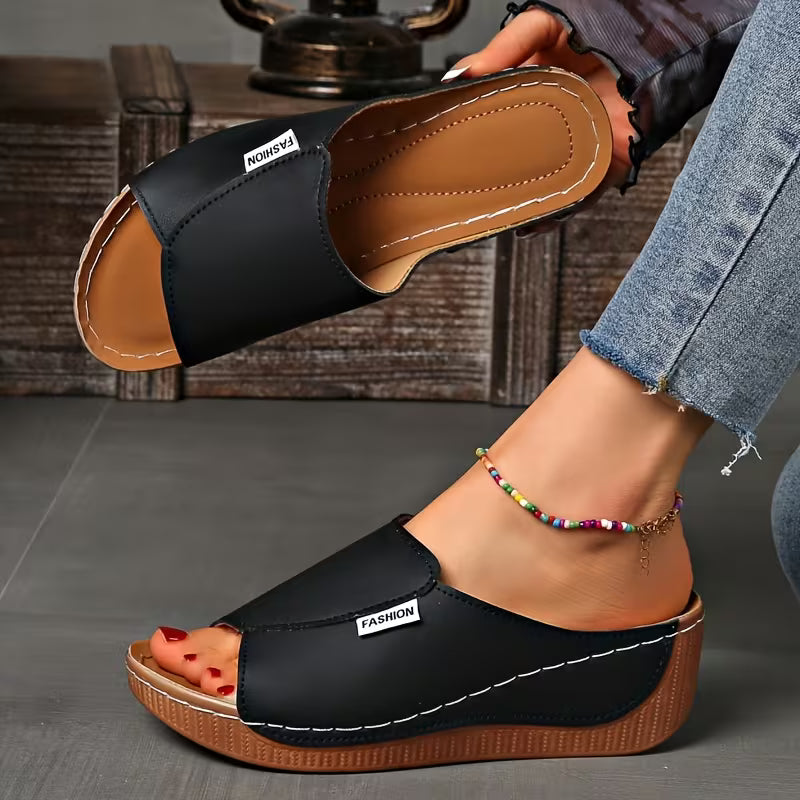 Sandalias Ortopédicas Cómodas para Mujeres con Banda Ancha y Punta Abierta, Estilo Plataforma con Tacón