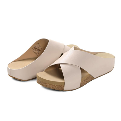 Sandalias de Slide Cómodas para Mujeres con Correa Cruzada y Punta Abierta, Plantilla de Corcho, Estilo Slip On