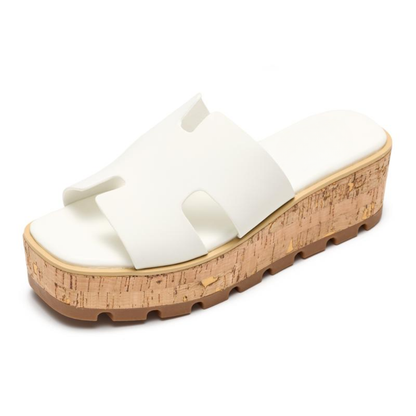 Sandalias de Playa Cómodas para Mujeres con Tira Ancha Cortada y Plataforma de Corcho Abierta