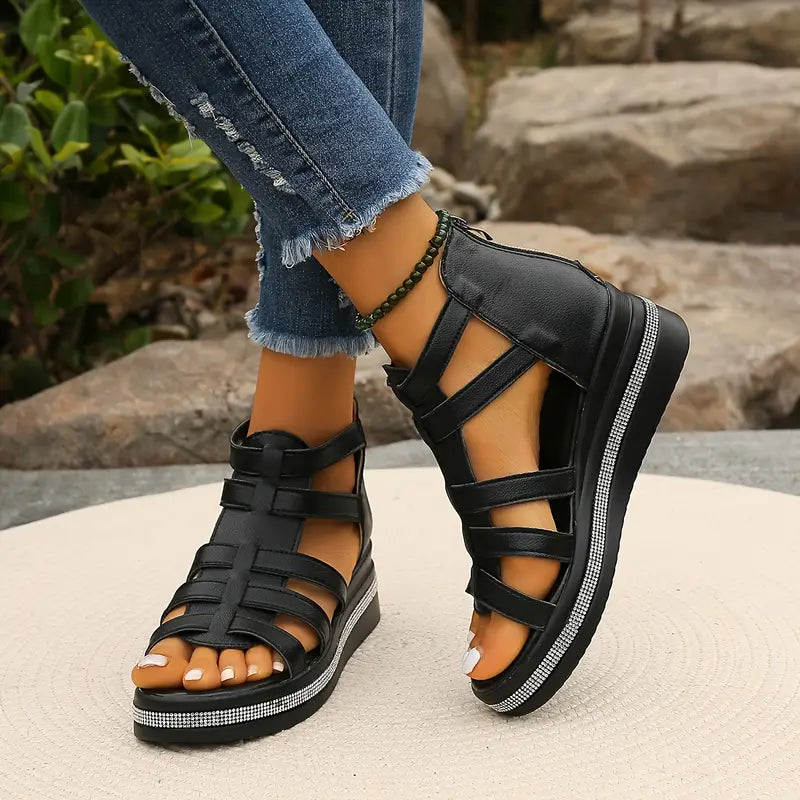 Sandalias Gladiadoras Cómodas para Mujeres con Plataforma de Espadrille y Cierre Trasero en Estilo Cuña