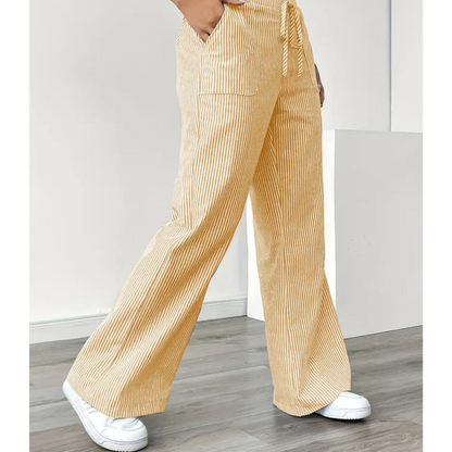 Pantalones Anchos a Rayas para Mujeres con Cintura Alta y Cuerda, Estilo Casual Relajado