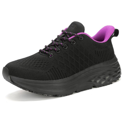 Zapatillas de Correr Negras Cómodas para Mujeres con Suela Acolchada de Malla Transpirable y Cordones