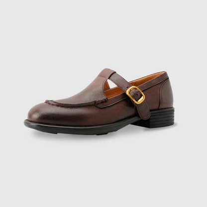 Elegantes Zapatos Mary Jane de Cuero para Mujeres con Punta Redonda y Hebilla T Strap Estilo Vintage