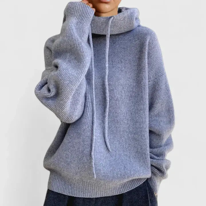 Suéter con Capucha de Punto Cómodo para Mujeres con Cuello de Cowl, Manga Larga, Estilo Oversized