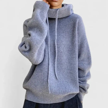 Suéter con Capucha de Punto Cómodo para Mujeres con Cuello de Cowl, Manga Larga, Estilo Oversized