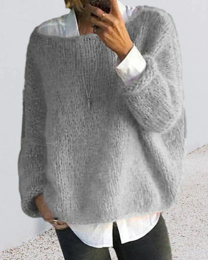 Suéter de Mohair Cómodo de Punto para Mujeres con Cuello Amplio y Mangas Largas de Estilo Relajado y Oversized