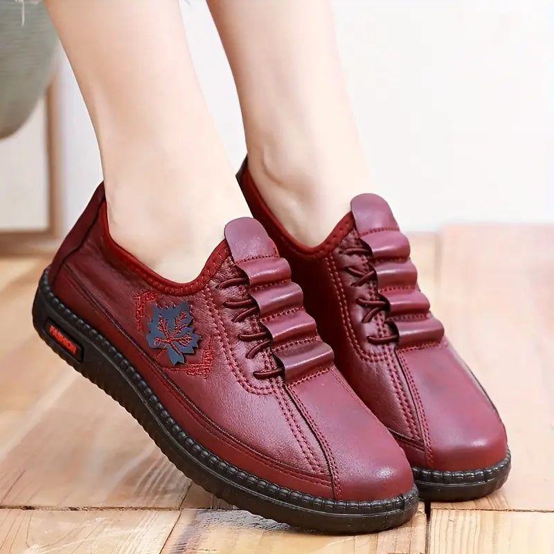 Zapatos Cómodos de Cordones para Mujeres con Panel Floral Embosado, Suela Blanda y Antideslizante, Estilo Plano