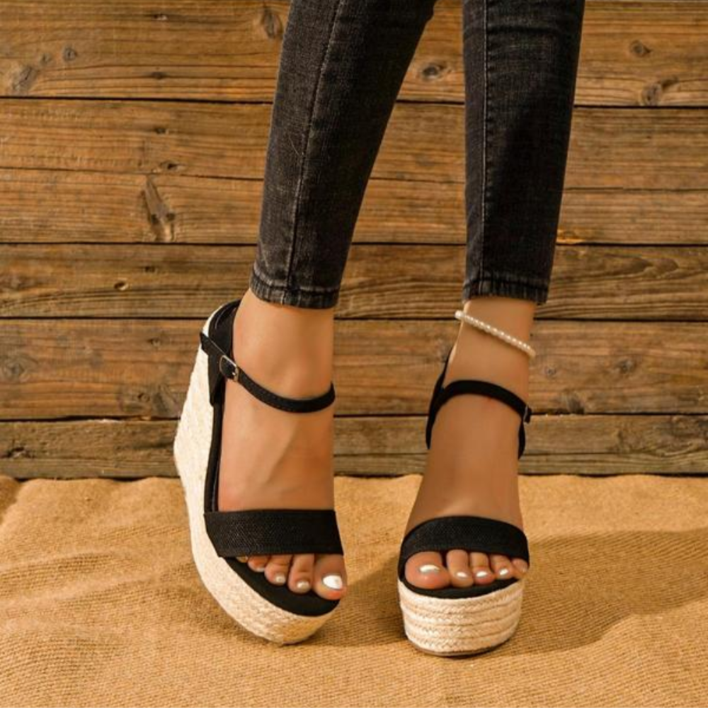 Elegantes Sandalias de Cuña de Espadrille para Mujeres con Correa en el Tobillo y Plataforma de Punta Abierta