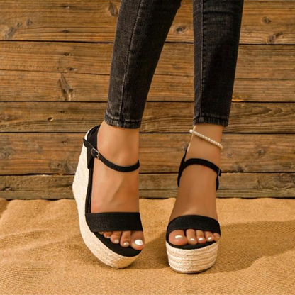 Elegantes Sandalias de Cuña de Espadrille para Mujeres con Correa en el Tobillo y Plataforma de Punta Abierta