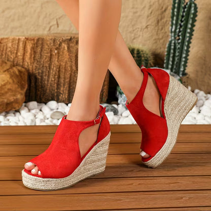Elegantes Sandalias de Cuña de Espadrille para Mujeres con Punta Abierta y Plataforma con Correa al Tobillo