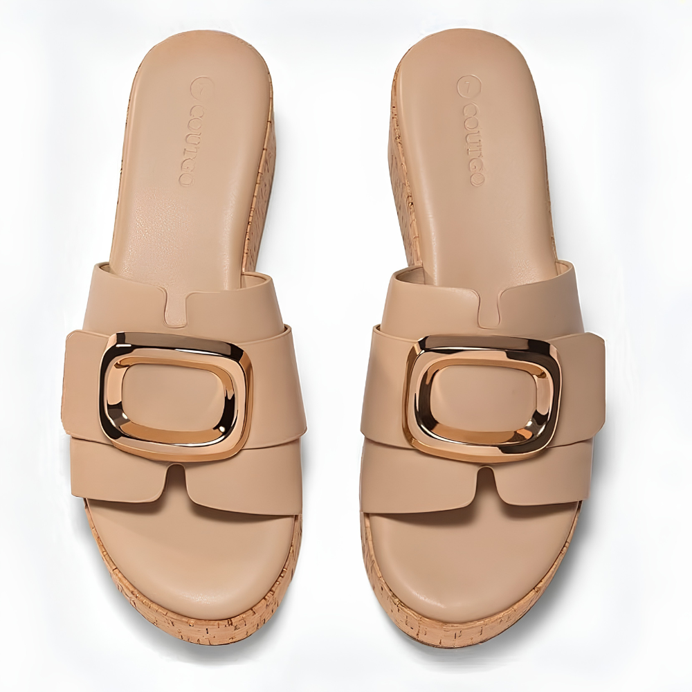 Sandalias de Deslizamiento Cómodas para Mujeres con Correa Ancha y Hebilla Plataforma de Corcho Estilo Abierto