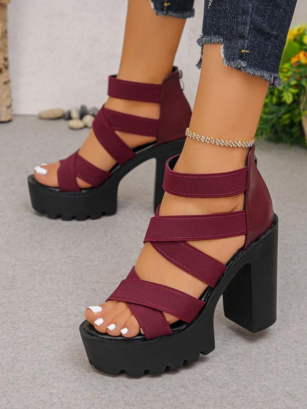 Sandalias Elegantes con Tiras para Mujeres con Plataforma de Tacón Cuadrado y Punta Abierta