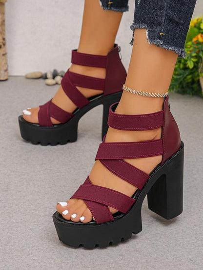 Sandalias Elegantes con Tiras para Mujeres con Plataforma de Tacón Cuadrado y Punta Abierta
