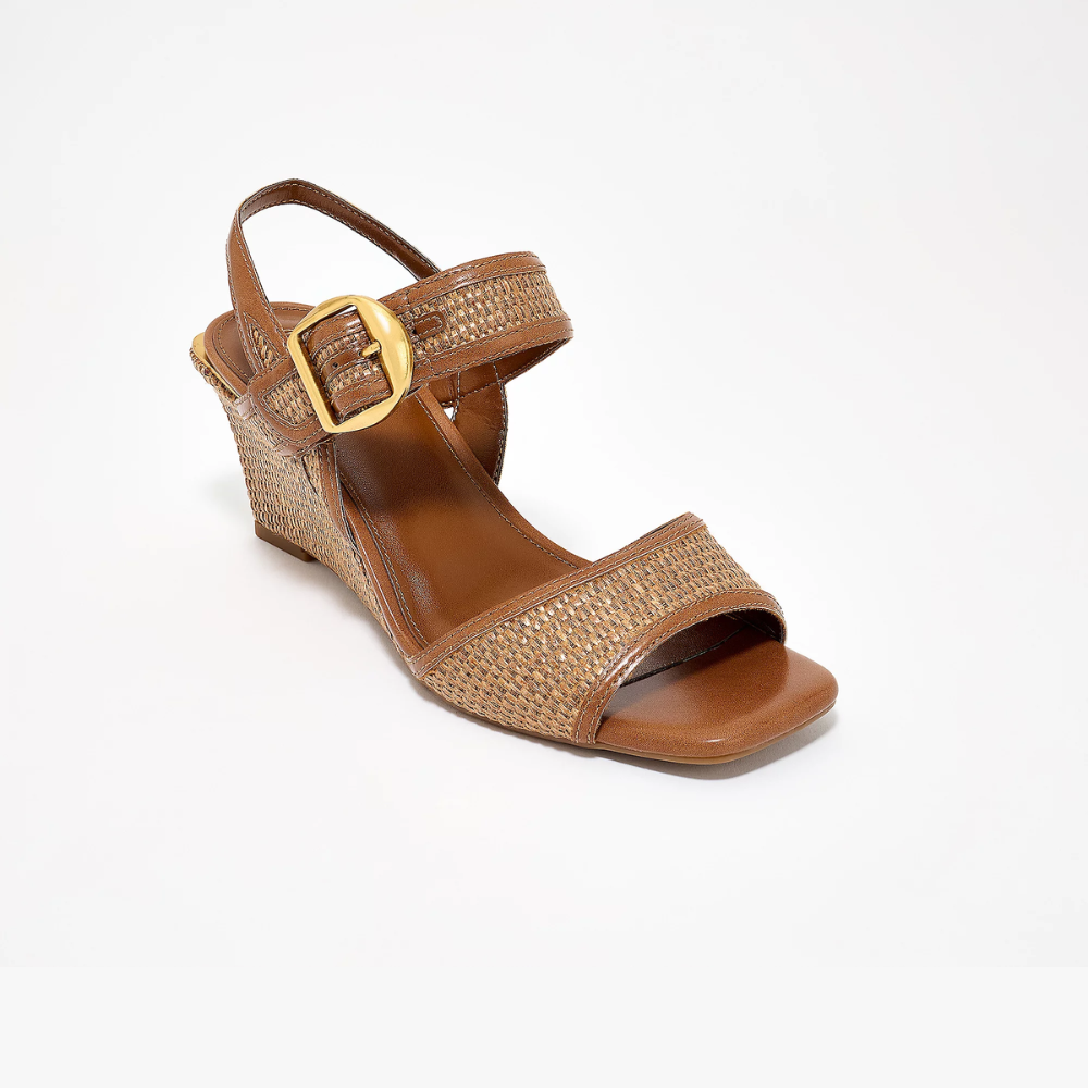 Elegantes Sandalias de Cuña para Mujeres con Detalle de Hebilla en la Correa del Tobillo Estilo Espadrille de Punta Abierta