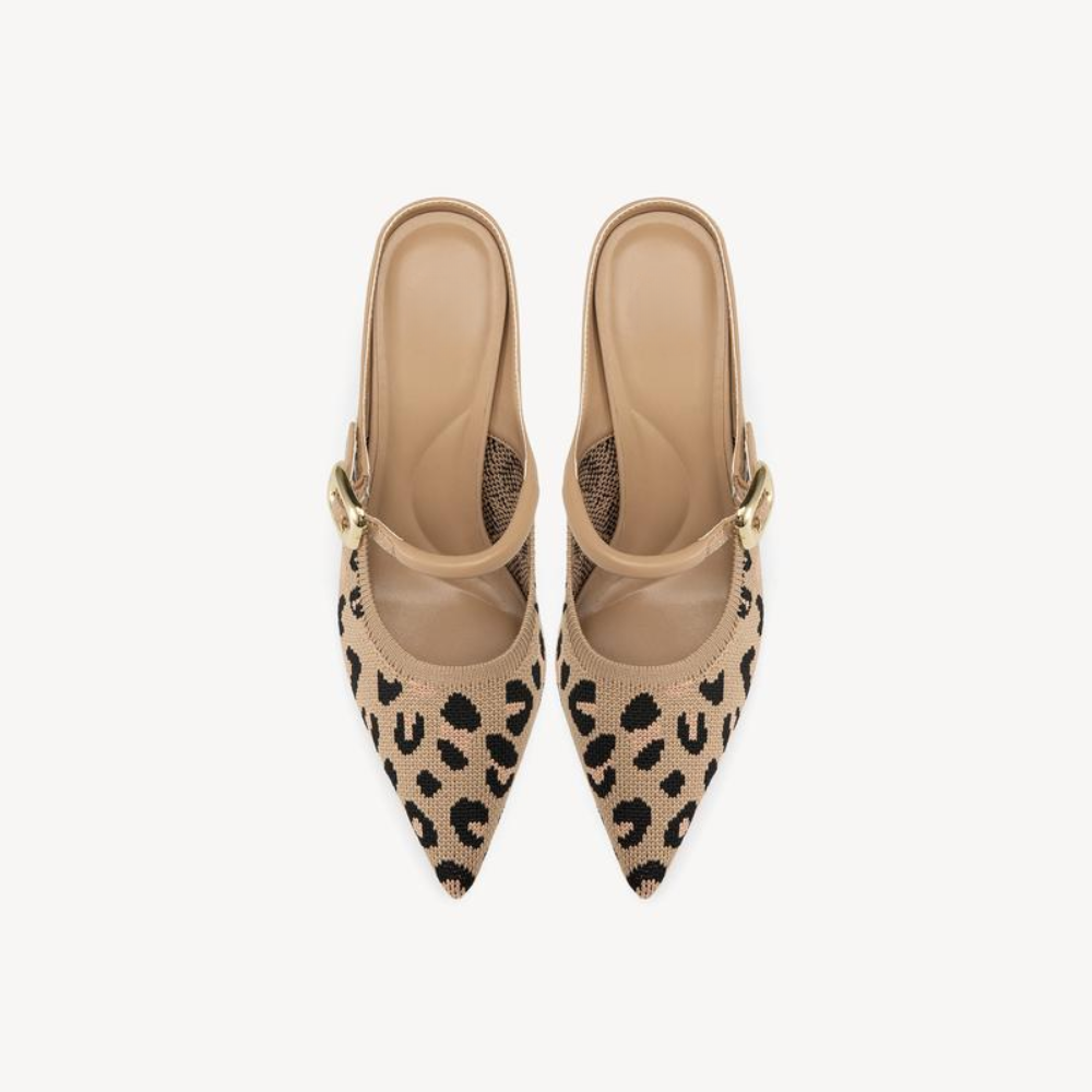 Mules Elegantes con Tacón para Mujeres con Punta Afila y Correa de Hebilla, Estilo Slip On con Tacón Bajo