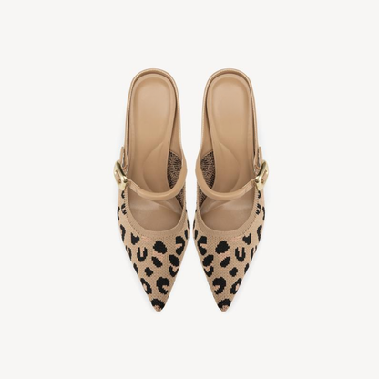 Mules Elegantes con Tacón para Mujeres con Punta Afila y Correa de Hebilla, Estilo Slip On con Tacón Bajo