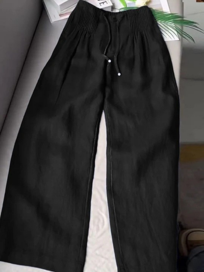 Pantalones de Lino Anchos para Mujeres con Cintura Alta, Cinturilla Ajustable y Estilo Casual Relajado
