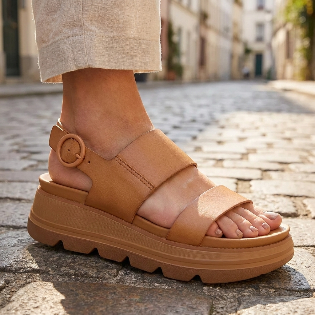 Sandalias de Plataforma Cómodas para Mujeres con Doble Correa Ancha y Suela Chunky